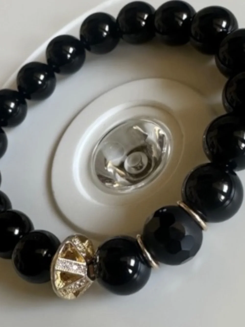 Classic 10mm Black Onyx Stretch Bracelet Gold Pavé Accents | Bold Stackable
